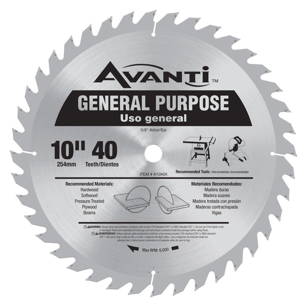 Avanti 10" x 40-Tooth General Purpose Circular Saw Blade A1040X
