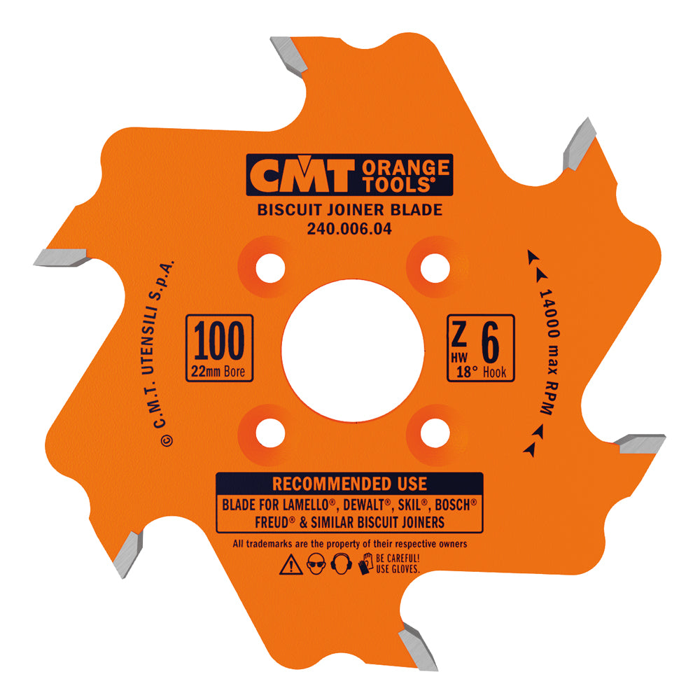 CMT 240.006.04 Biscuit Joiner 4"x22mm T6