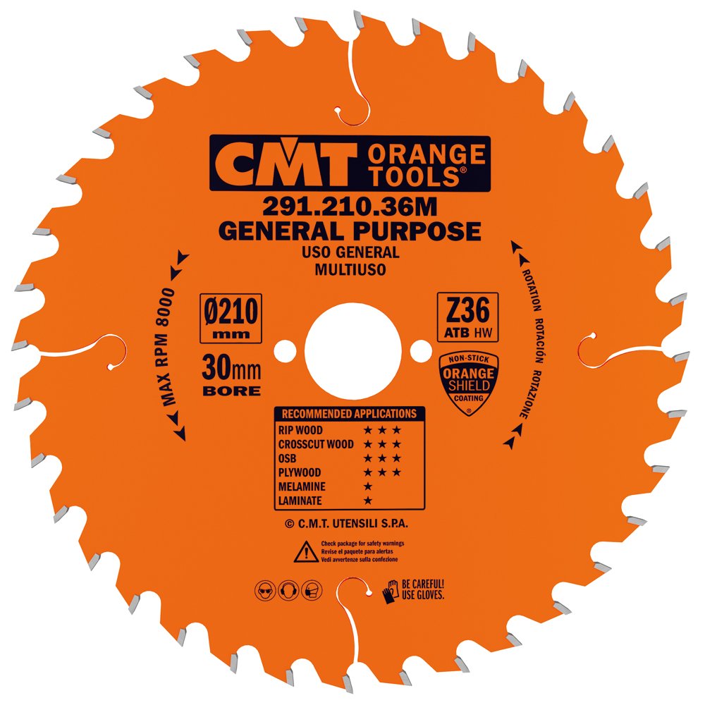 CMT 291.210.36M General Purpose Saw Blade 8-1/4" T36 30mm Bore