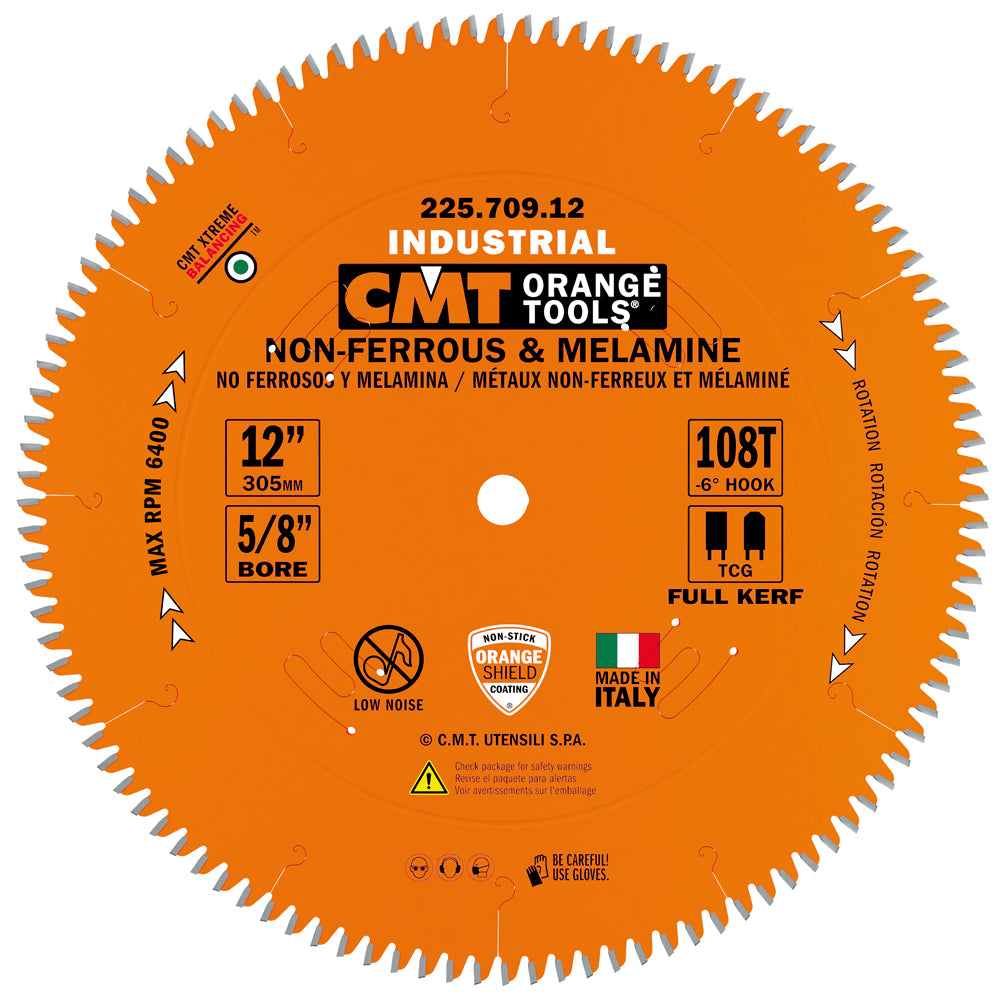 CMT 225.709.12 Non-Ferrous Metal and Melamine Saw Blade 12" x 5/8" T108 TCG Neg