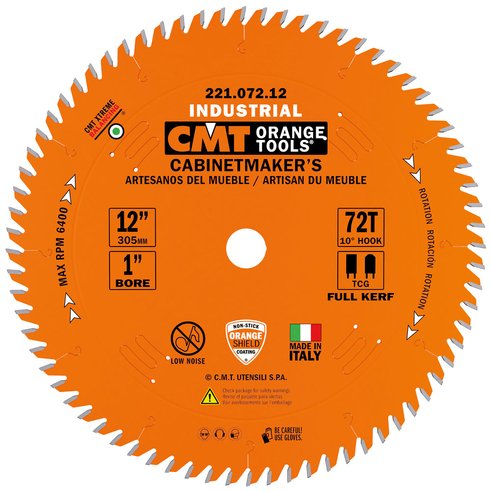 CMT 221.072.12 Industrial Cabinetshop Saw Blade 12" x 1" T72 TCG