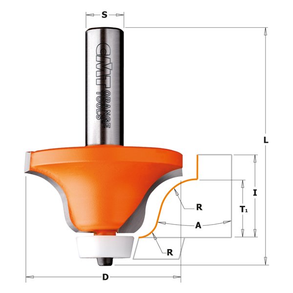 CMT 880.542.11 Solid Surface - Rounding Over Bowl Bit 2-1/8" R=1/4"-1/2" S=1/2"