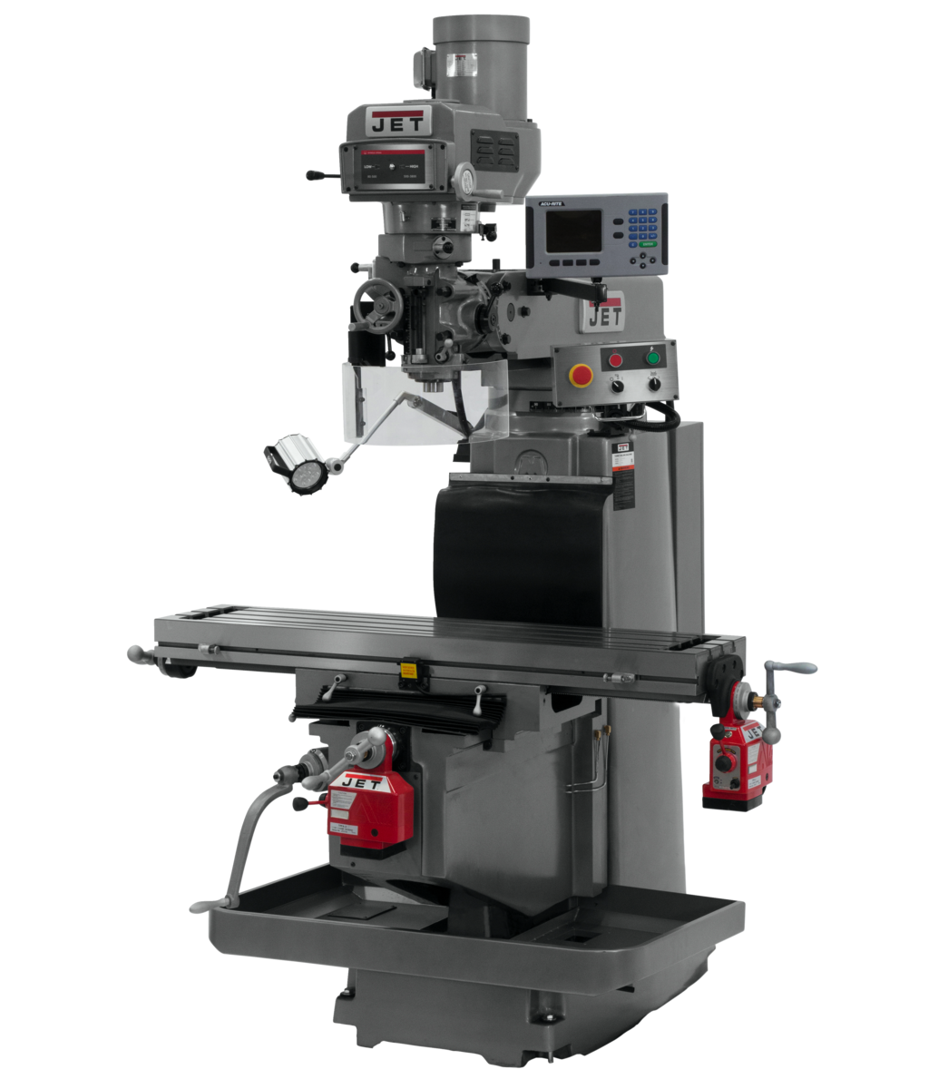 698116, JTM-1254RVS, Jet, Metalworking, Milling, Vertical Mills, R-8, Acu-Rite 203 3-Axis (Knee) DRO, X & Y Powerfeeds