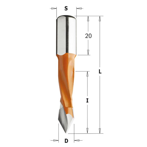 CMT 374.080.11 4 Flute Dowel Drill for Through Holes 5/16-Inch Diameter 10x20mm Shank Right-Hand Rotation