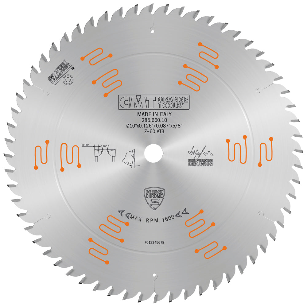 CMT 285.660.10 Orange Chrome Crosscut Fine Finish Saw Blade 10" x 5/8" T60 ATB