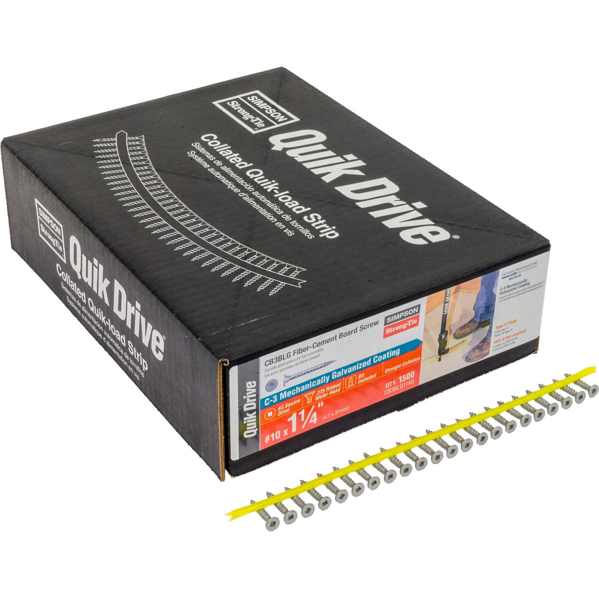 Simpson CB3BLG114S #10 x 1-1/4" Fiber-Cement Board Screw, Coarse Thread, C-3 Galvanized, Pkg 1500