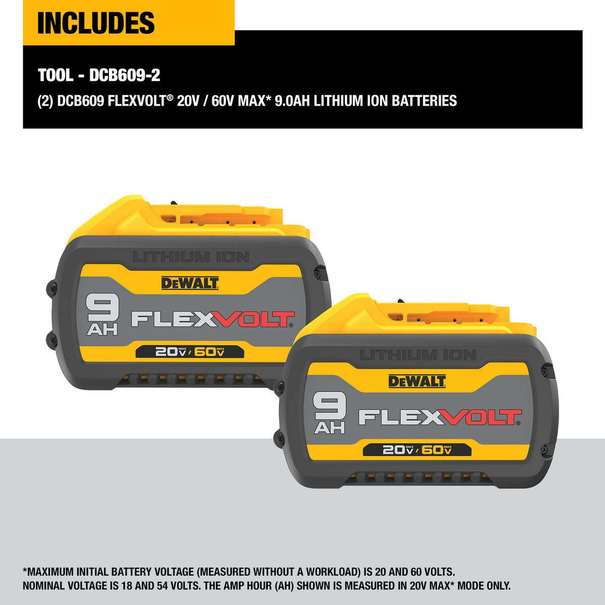 DeWALT DCB609-2 20V/60V MAX FlexVolt 9.0 Ah Lithium-Ion Battery 2pk