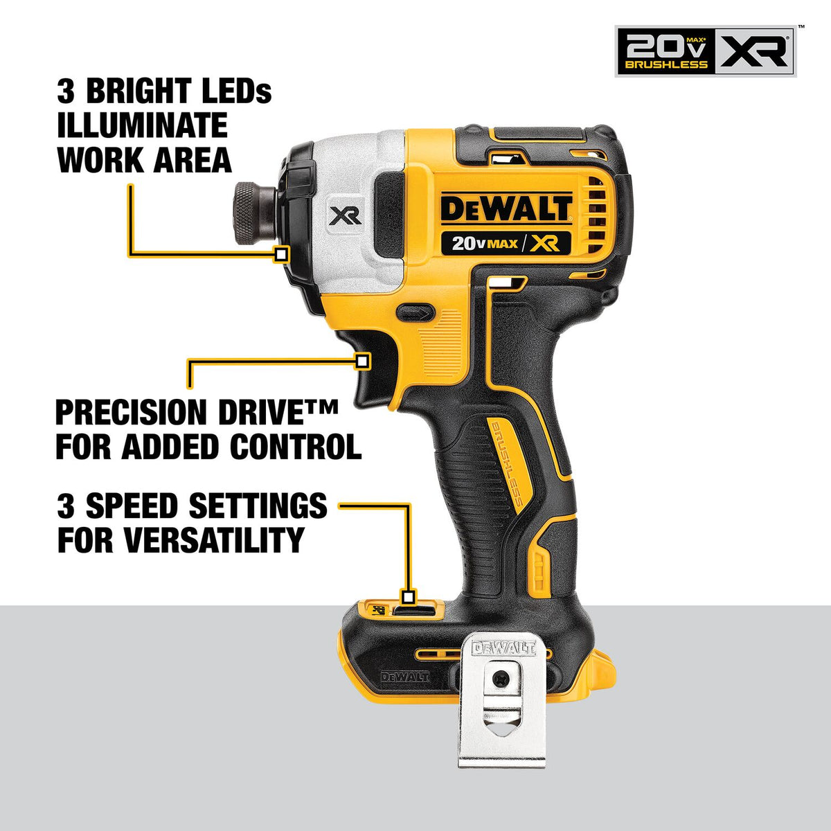 DeWALT 20V MAX XR Brushless 1/4" 3-Speed Impact Driver (Bare) DCF887B