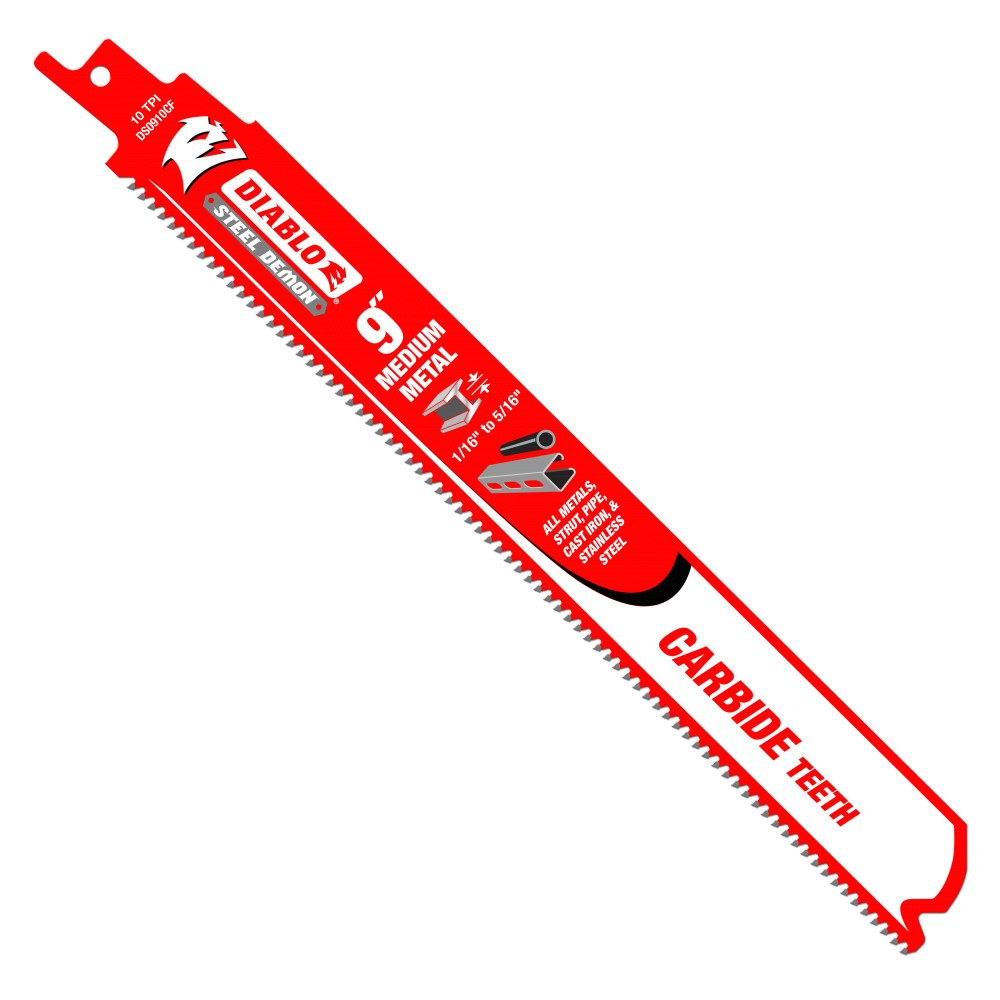Diablo 9" 10 TPI Steel Demon Carbide Teeth Recip Saw Blades for Medium Metal