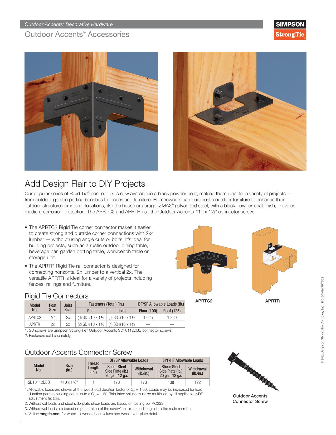 Simpson Strong-Tie APRTC2 Rigid Tie Corner Connector - Black Powder Coated