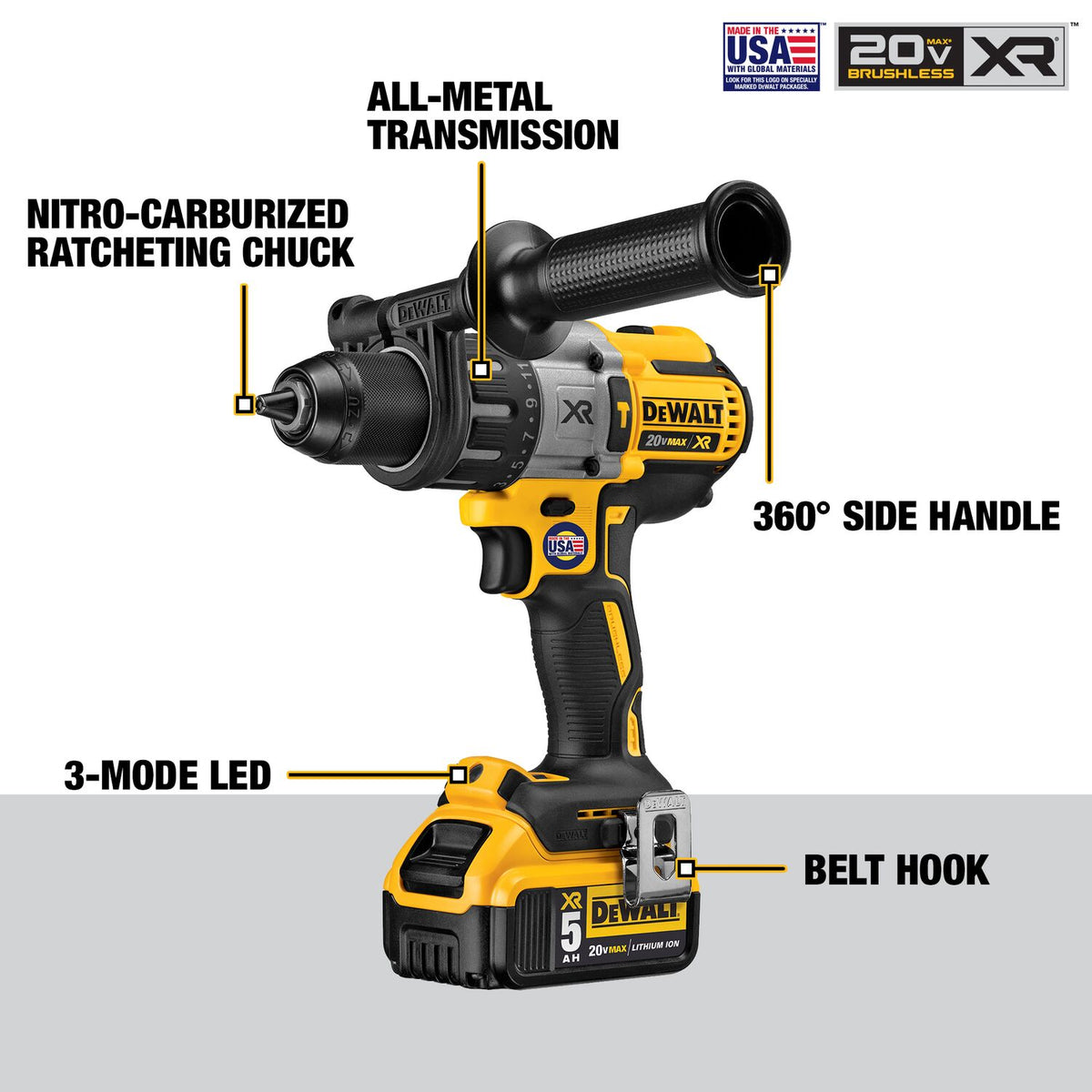 DeWALT 20 V MAX XR Cordless 3-Speed Hammer Drill/Driver Kit DCD996P2