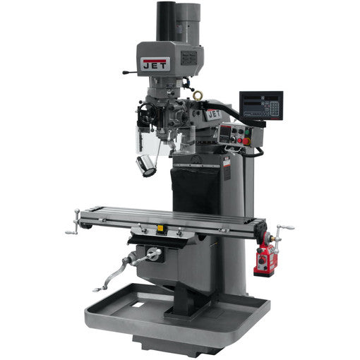JET JTM-949EVS/230 Vertical Milling Machine 3-Axis Newall DP700 DRO X-Axis Powerfeed Air Powered Draw Bar