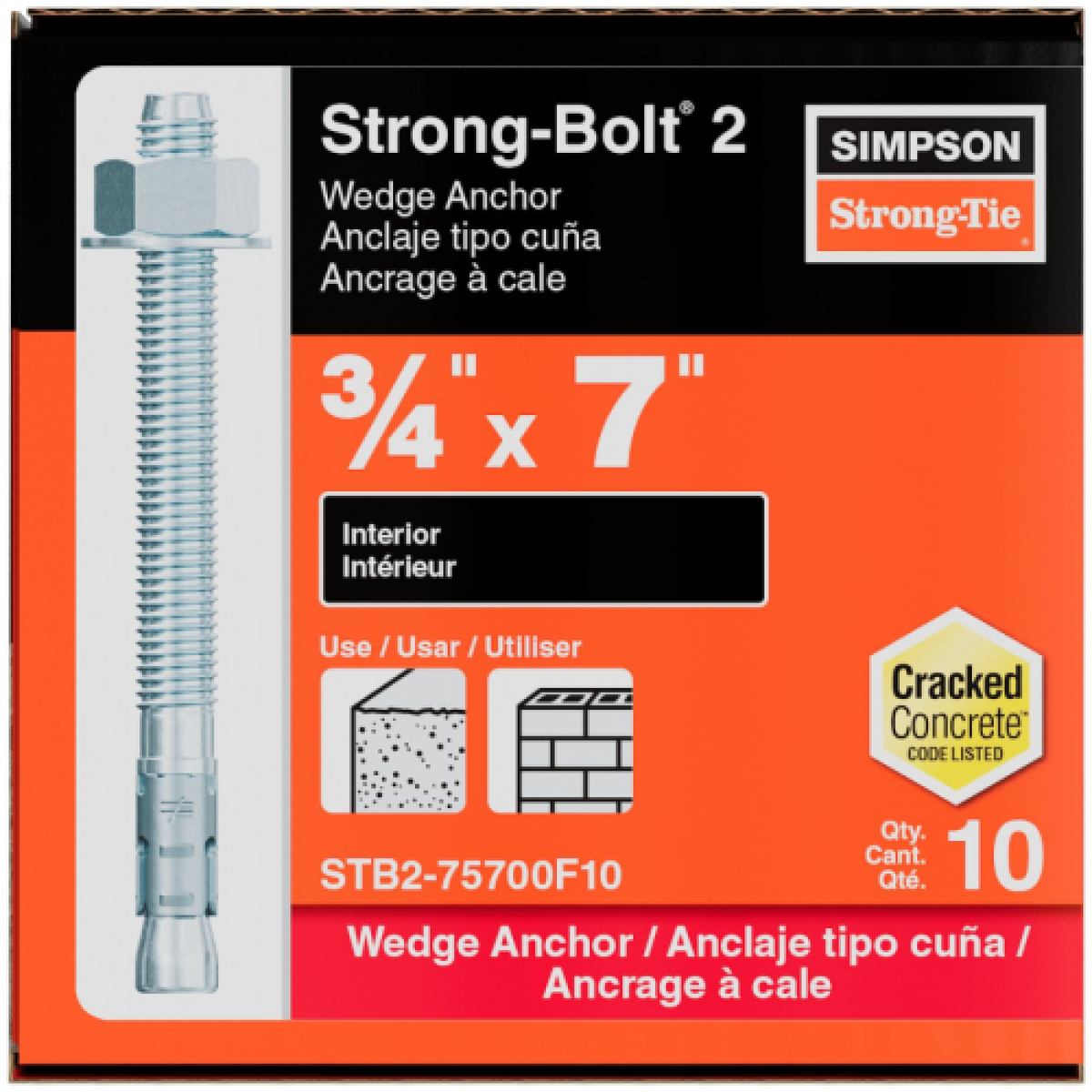 Simpson 3/4" x 7" Strong-Bolt 2 Wedge Anchor, Zinc Plated Fully-Assembled