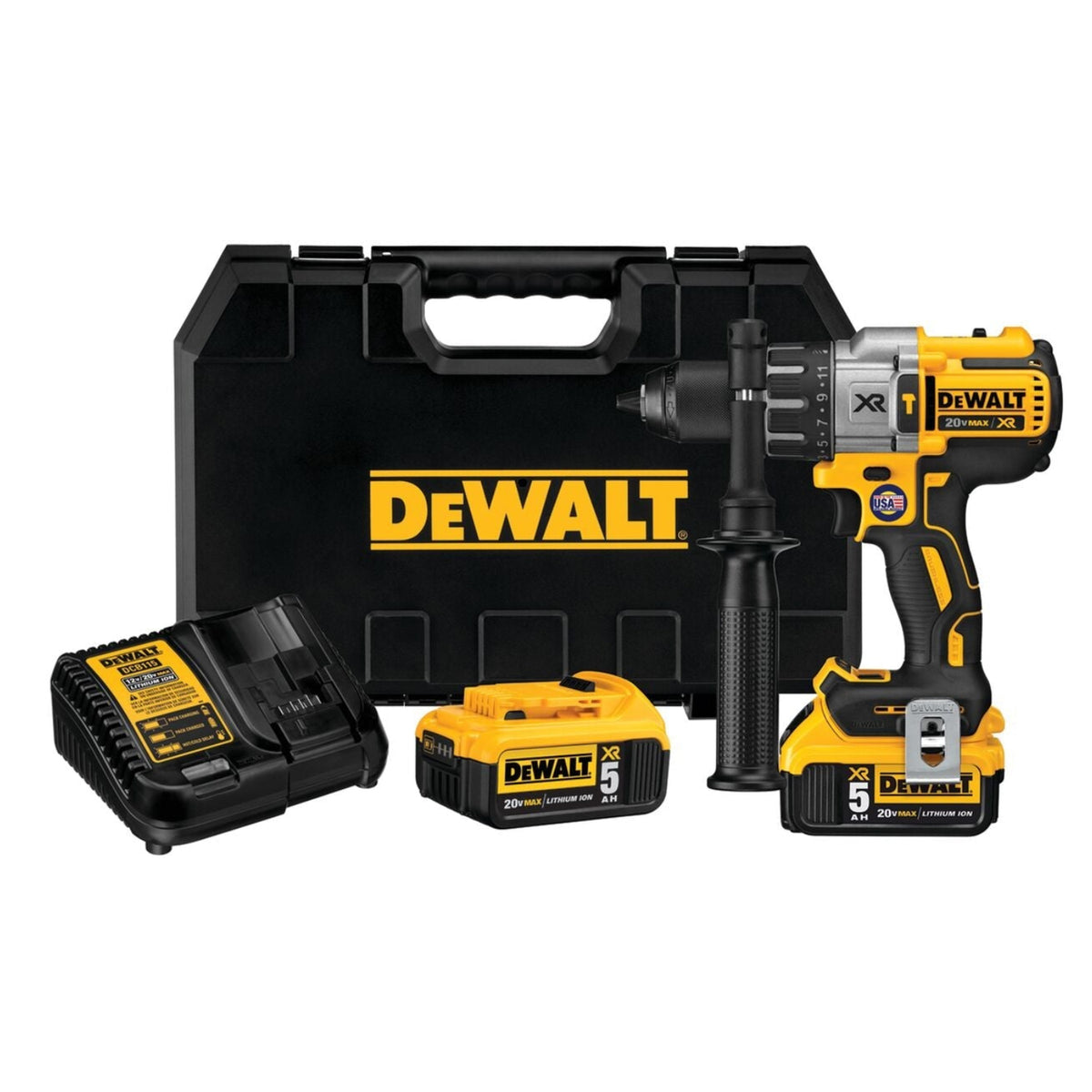 DeWALT 20 V MAX XR Lithium Ion Brushless, Cordless 3-Speed Hammer Drill/Driver Kit DCD996P2