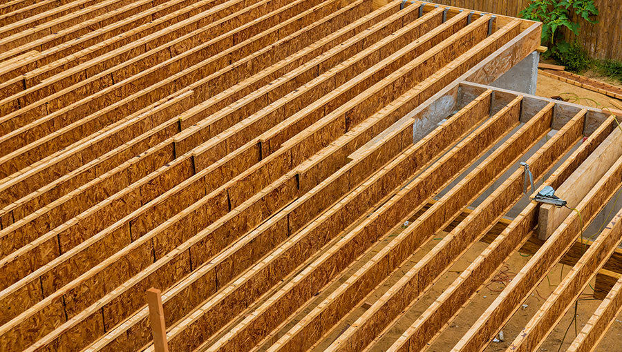 Engineered wood floor joist on a new custom home