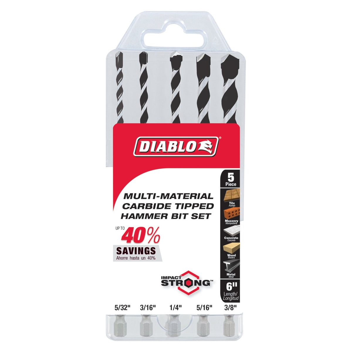 Diablo 5-pc Multi-Material Carbide-Tipped Hammer Drill Bit Set DMAMM1190-S5