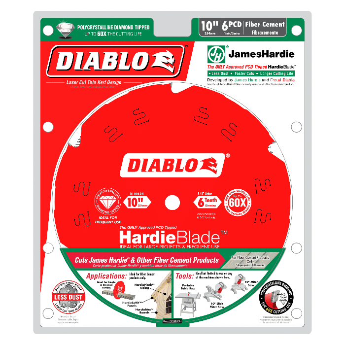 DIablo HardieBlade saw blade packaging with branding and product details.