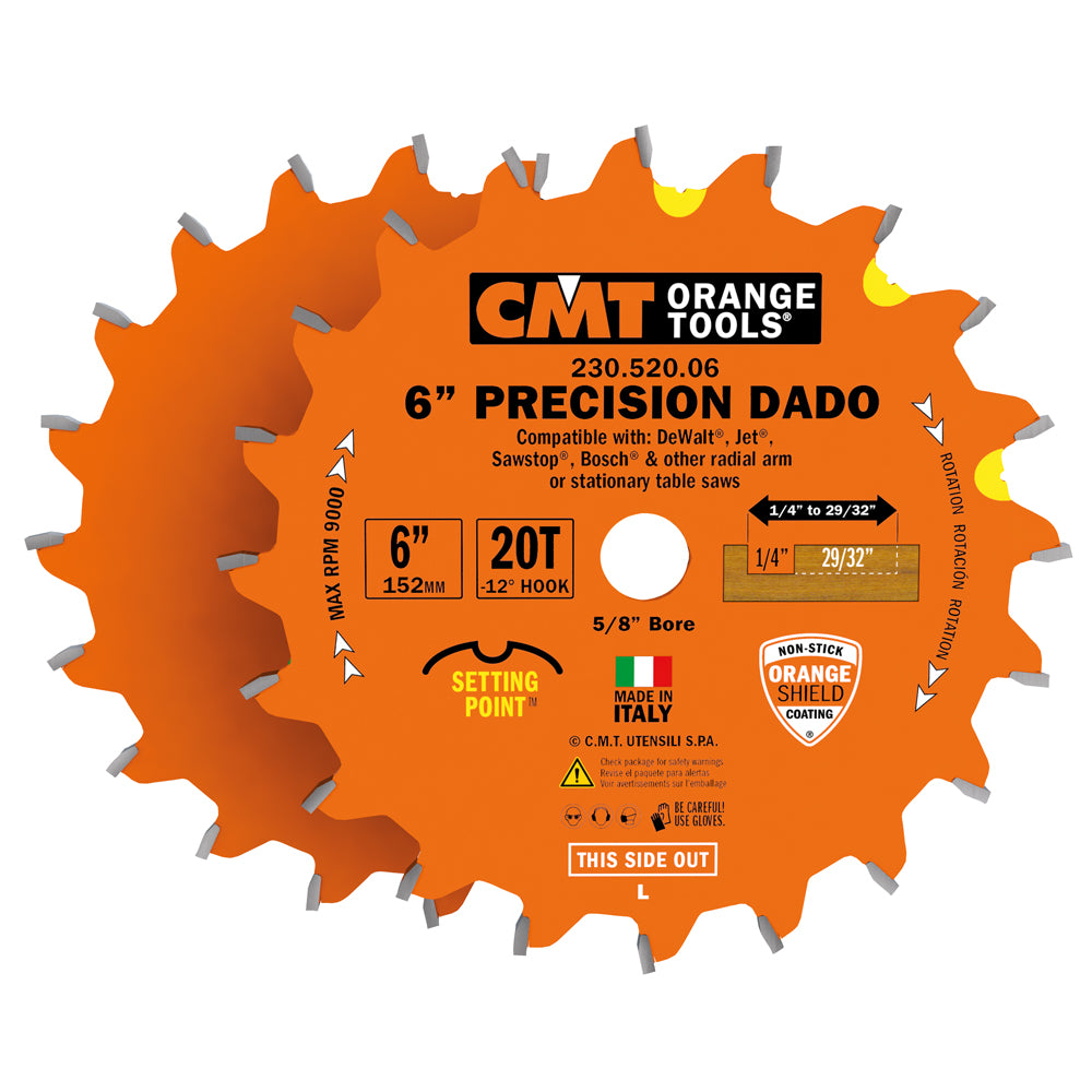 CMT 230.520.06 Precision 6" Dado Set 1/4" to 29/32" x 5/8"