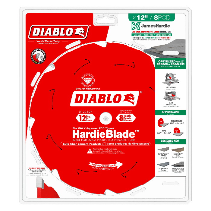 Diablo HardieBlade circular saw blade packaging on a green background