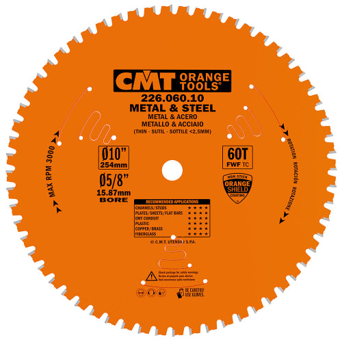 CMT 226.060.10 Metal & Steel Dry Cut Saw Blade 10" x 5/8" T60 FWF