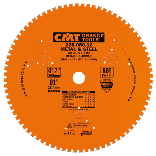 CMT 226.080.12 Metal & Steel Dry Cut Saw Blade 12" x 1" T80 FWF