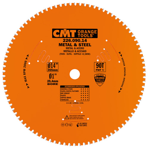 CMT 226.090.14 Metal & Steel Dry Cut Saw Blade 14" x 1" T90 FWF