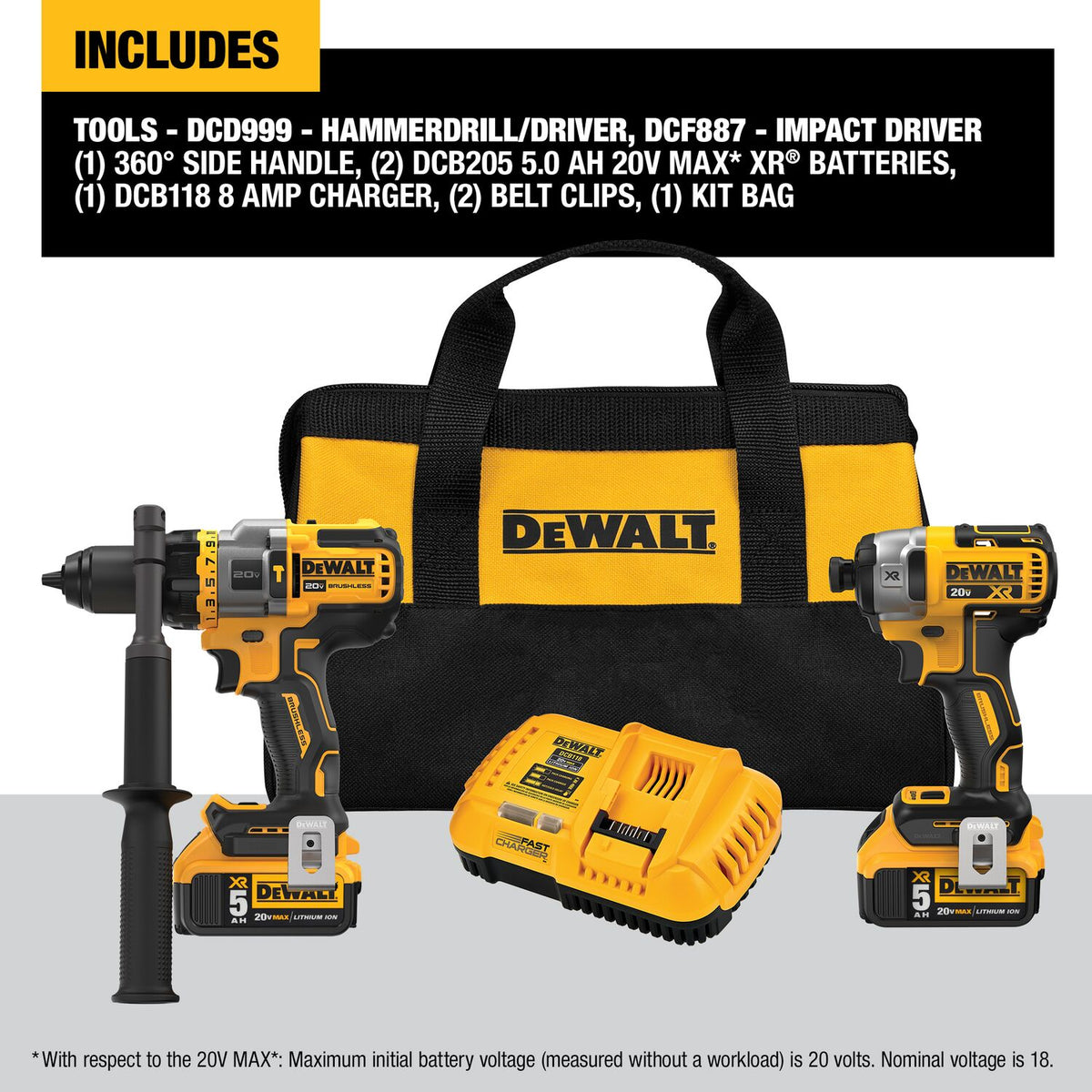 DeWALT FLEXVOLT 20V MAX Cordless 2 Tool Hammer Drill and Impact Driver Kit DCK2100P2