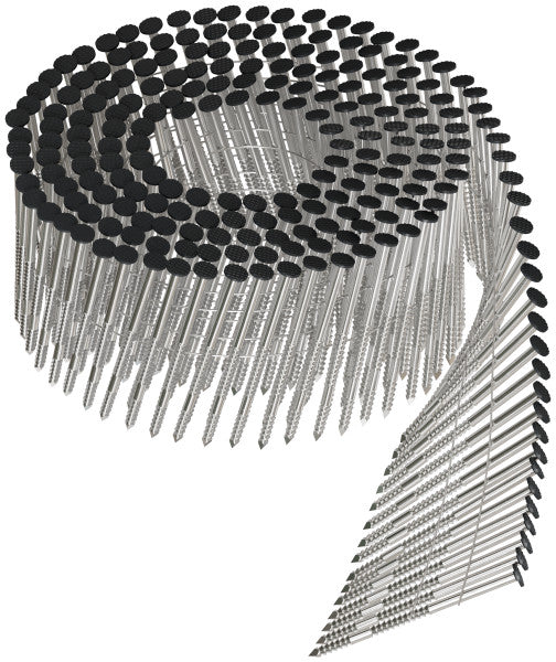 2-1/2" x .092 Black, Ring-Shank 15° Wire Coil Siding Nail, 316 SS 1800Pk