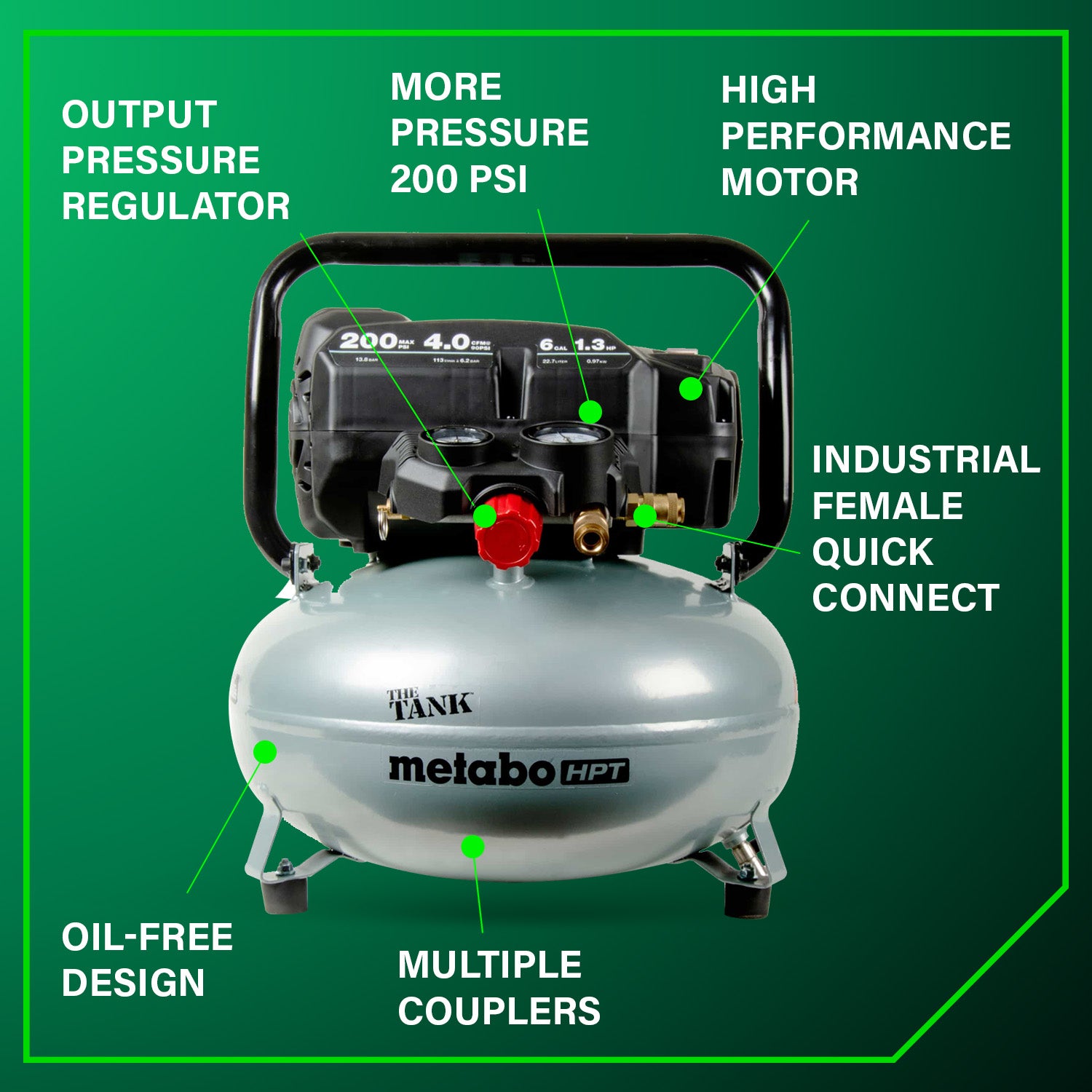 Metabo HPT The Tank 6 Gallon 200 PSI Job Site Compressor EC914SM