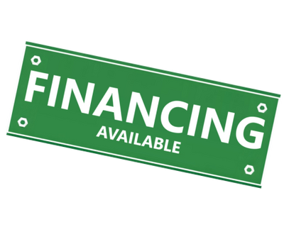 Green financing banner with text on a white background