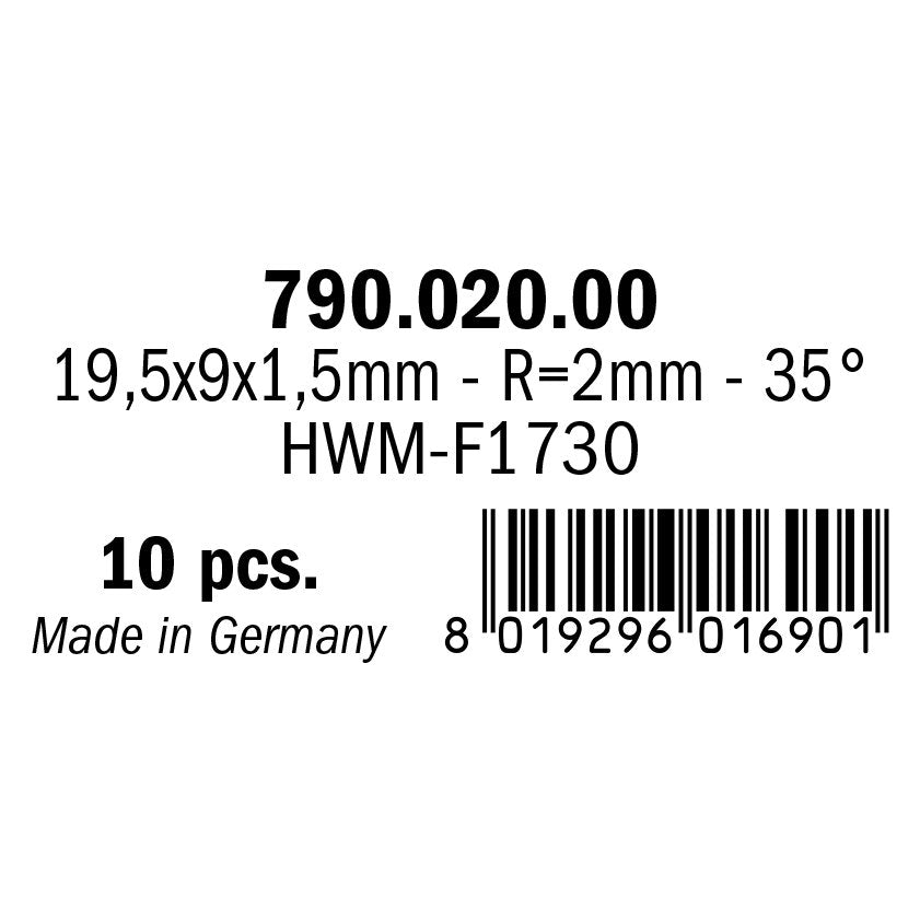 CMT 790.020.00 Solid Carbide Knives R2 19.5x9x1.5mm 10Pk