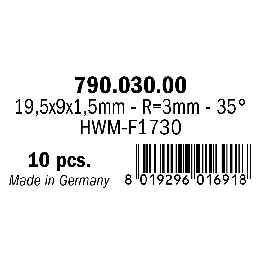 CMT 790.030.00 Solid Carbide Knives R3 19.5x9x1.5mm 10Pk