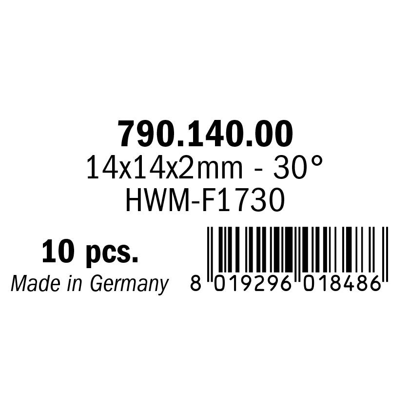CMT 790.140.00 Solid Carbide Knives (4/30 degrees) 14x14x2mm 10Pk