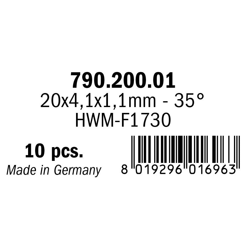CMT 790.200.01 Solid Carbide Knives (4/35 degrees) 20x4.1x1.1mm 10Pk