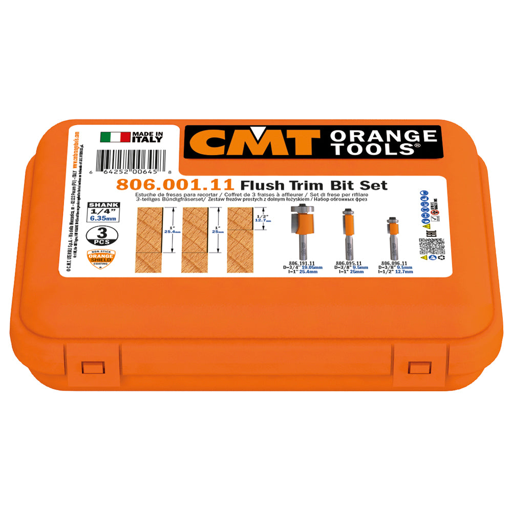 CMT 806.001.11 Flush Trim Bit Set Diameter: 3/8" - 3/8" - 3/4" Shank: 1/4" (3-Pc)