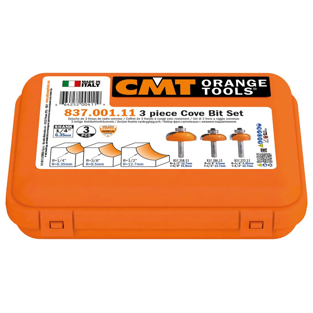 CMT 837.001.11 3 Piece Cove Bit Set Shank: 1/4"