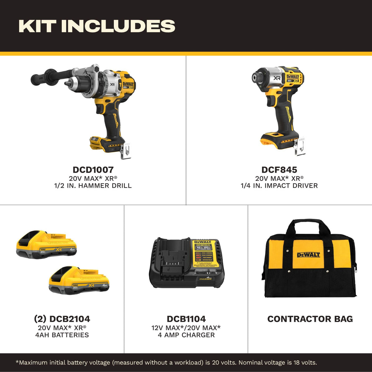 DeWALT 20V MAX XR 3-Speed Hammer Drill & Impact 2-Tool Combo Kit w/XR POWERPACK Batteries