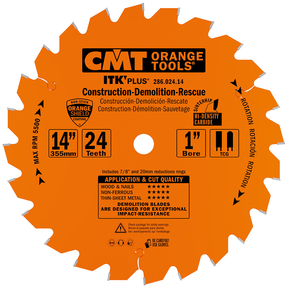CMT 286.024.12 Demolition Saw Blade 12" T24 1" Bore