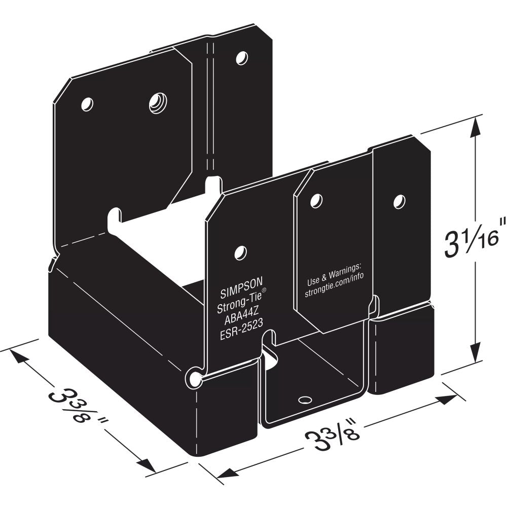 Simpson ABA44PC Outdoor Accents ZMAX, Black Powder-Coated Adjustable Standoff Post Base for 4x4
