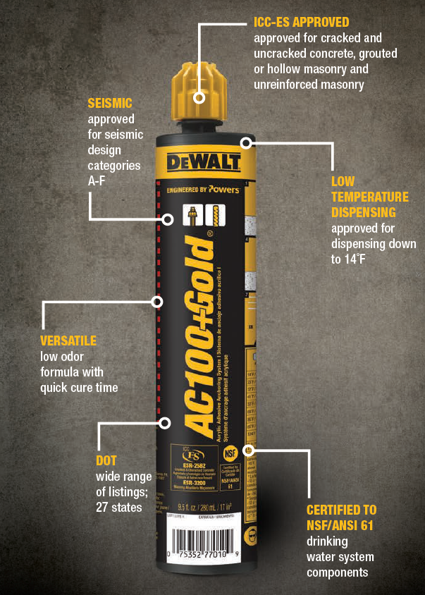 DeWALT AC100 + Gold Quik-Shot Acrylic Epoxy Adhesive 10 oz