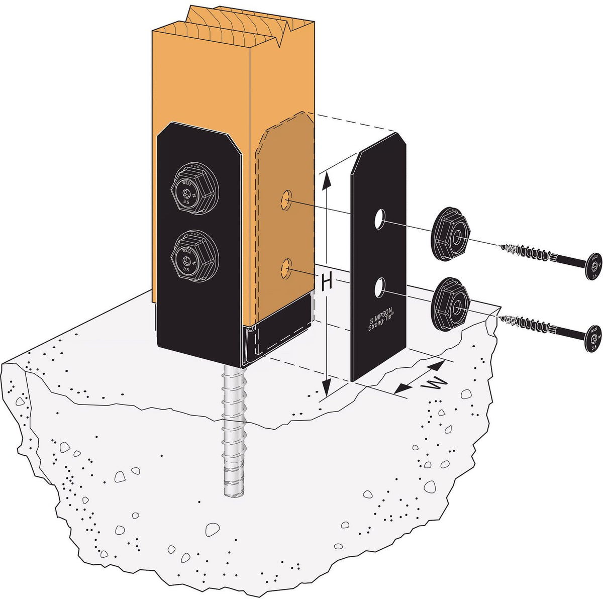 Simpson APVB44DSP 4x Avant Decorative Post Base Plates - Black Powder Coat