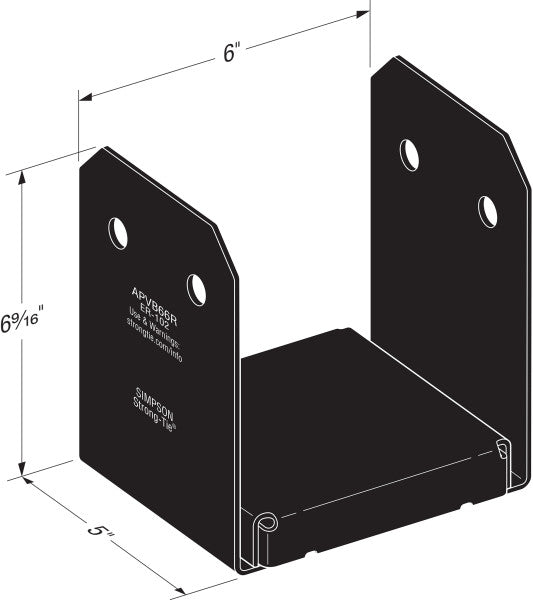 Black metal bracket with dimensions labeled on a white background