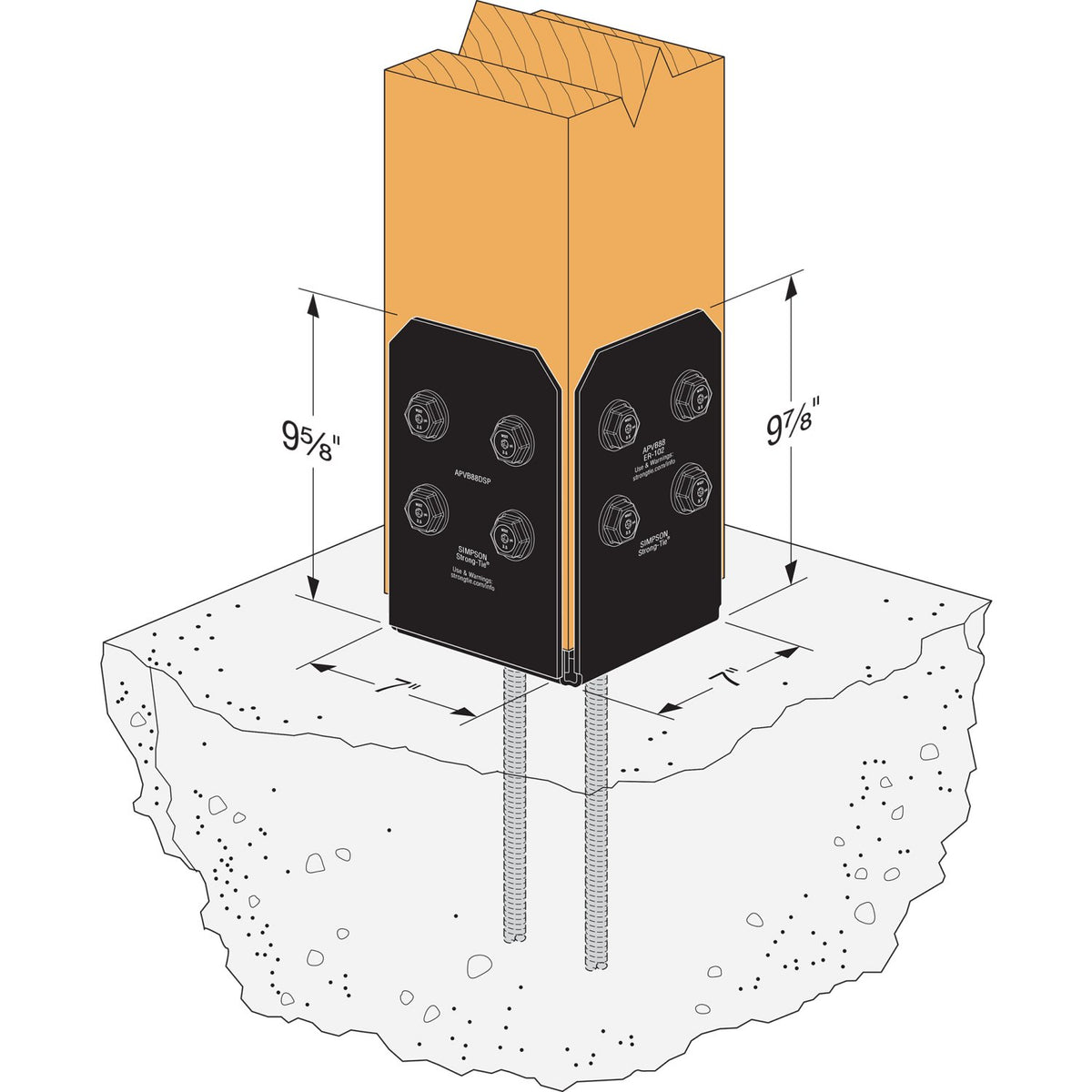 Simpson APVB88DSP 8x Avant Decorative Post Base Plates - Black Powder Coat
