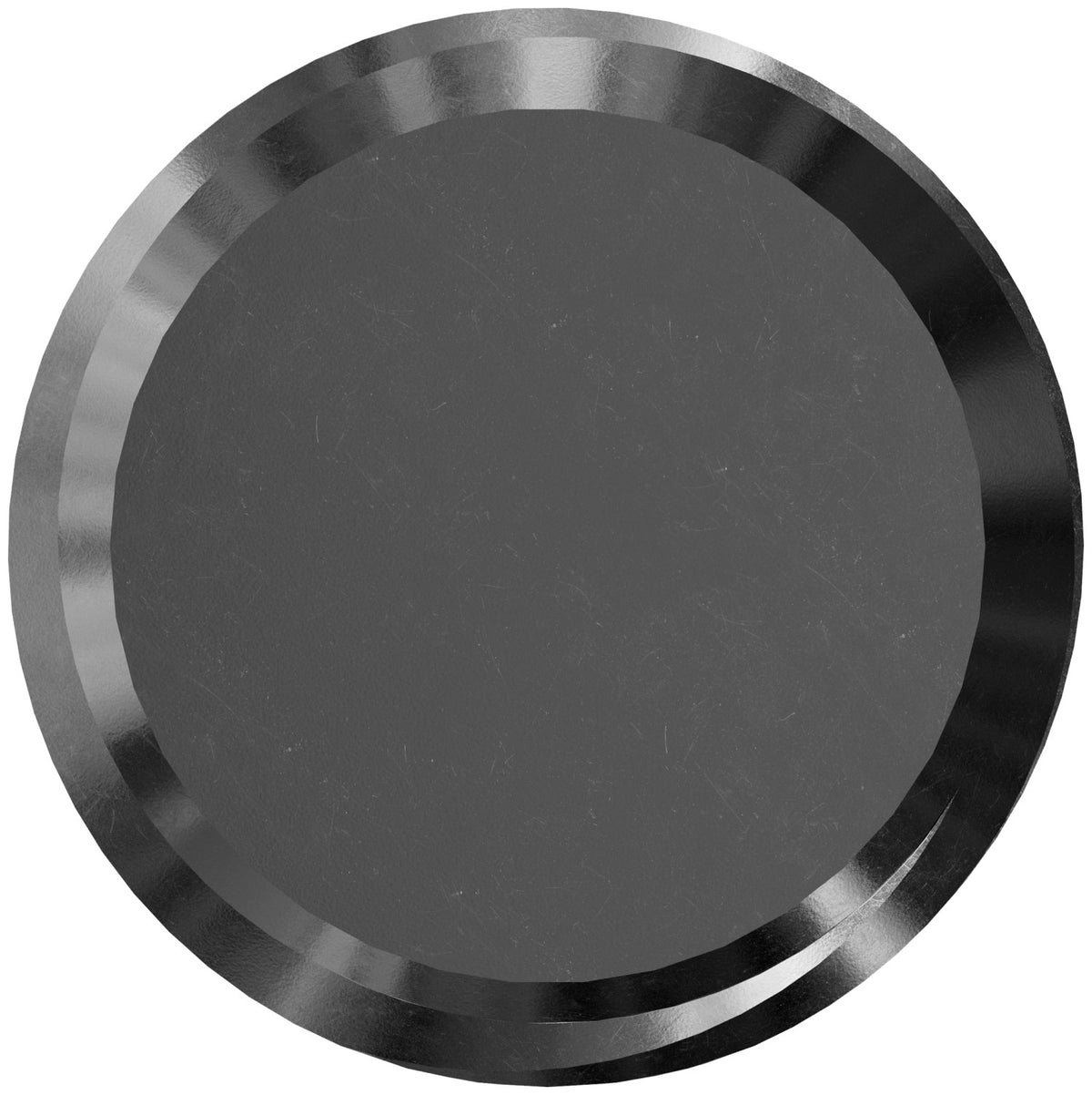 Round metallic object with a silver rim on a white background