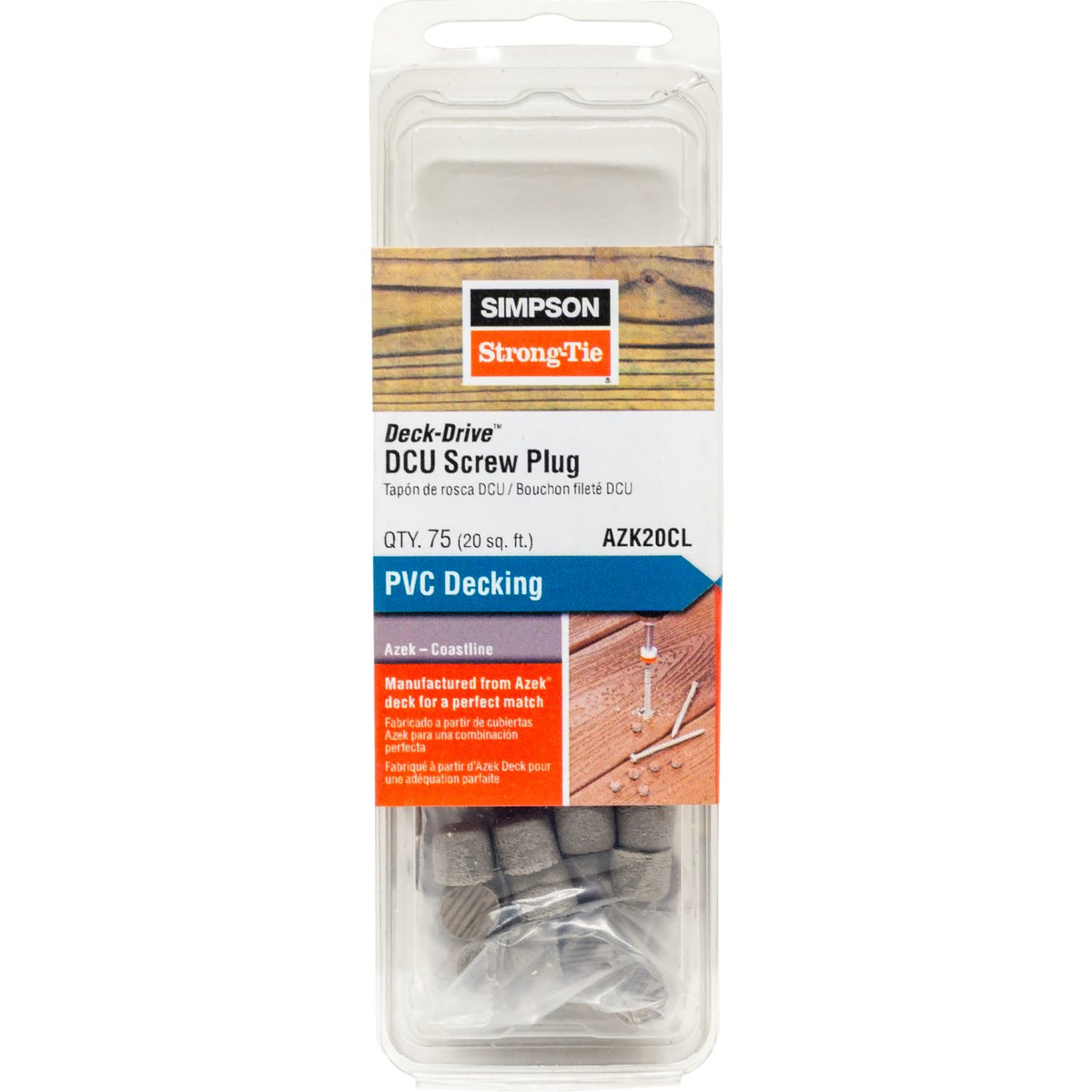 Simpson AZK20CL Deck-Drive DCU Screw Plug Azek Coastline PVC 75-Pack