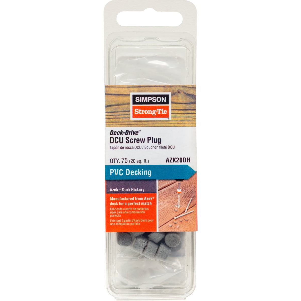 Simpson AZK20DH Deck-Drive DCU Screw Plug Azek Dark Hickory PVC 75-Qty
