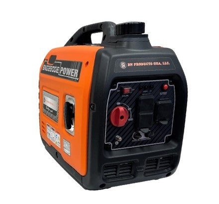 Portable generator with orange and black color scheme on a white background
