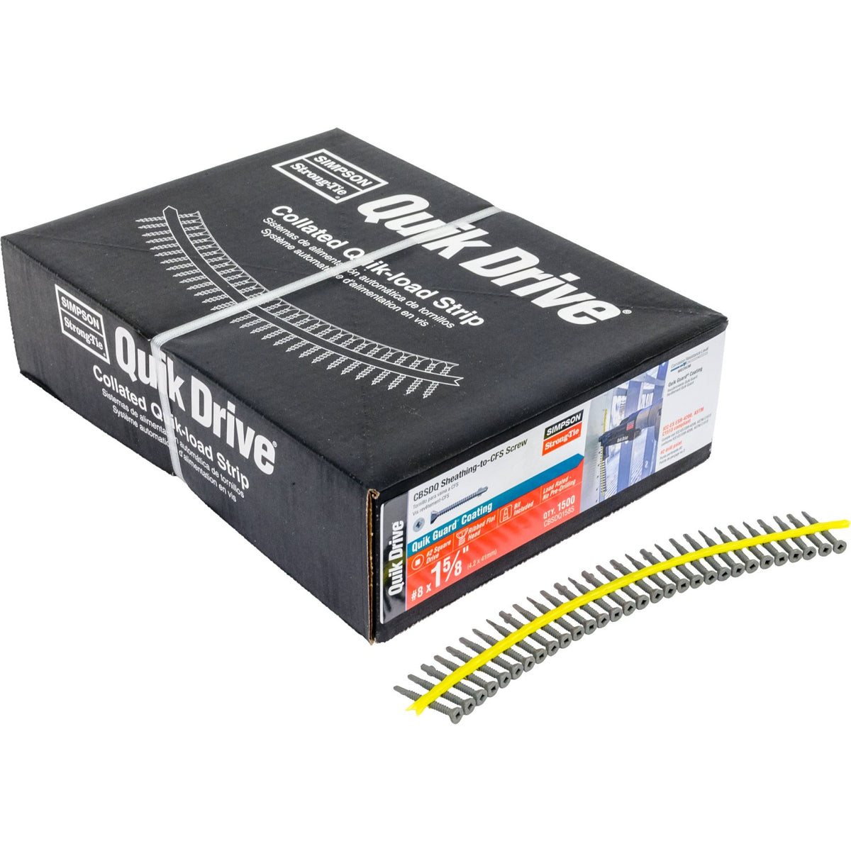 Simpson CBSDQ138S Collated Sheathing-to-CFS Screw #10 x 1-3/8" Ribbed Flat Head #2 Sq Drive 1500-Pk