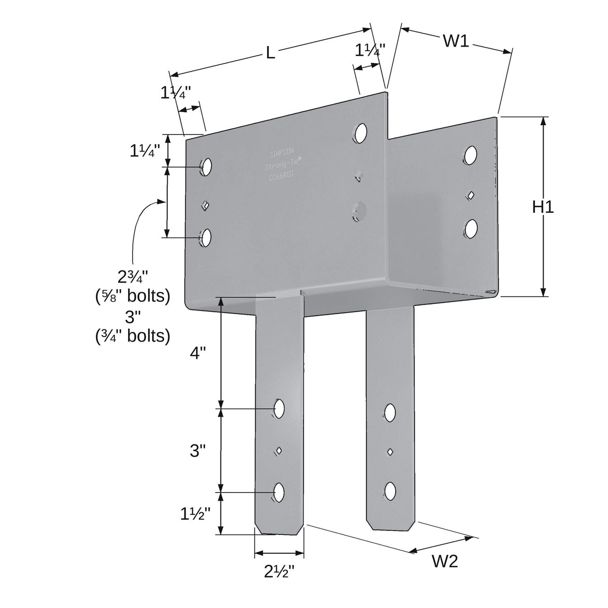 Column Cap with rotated straps illustration dimensions