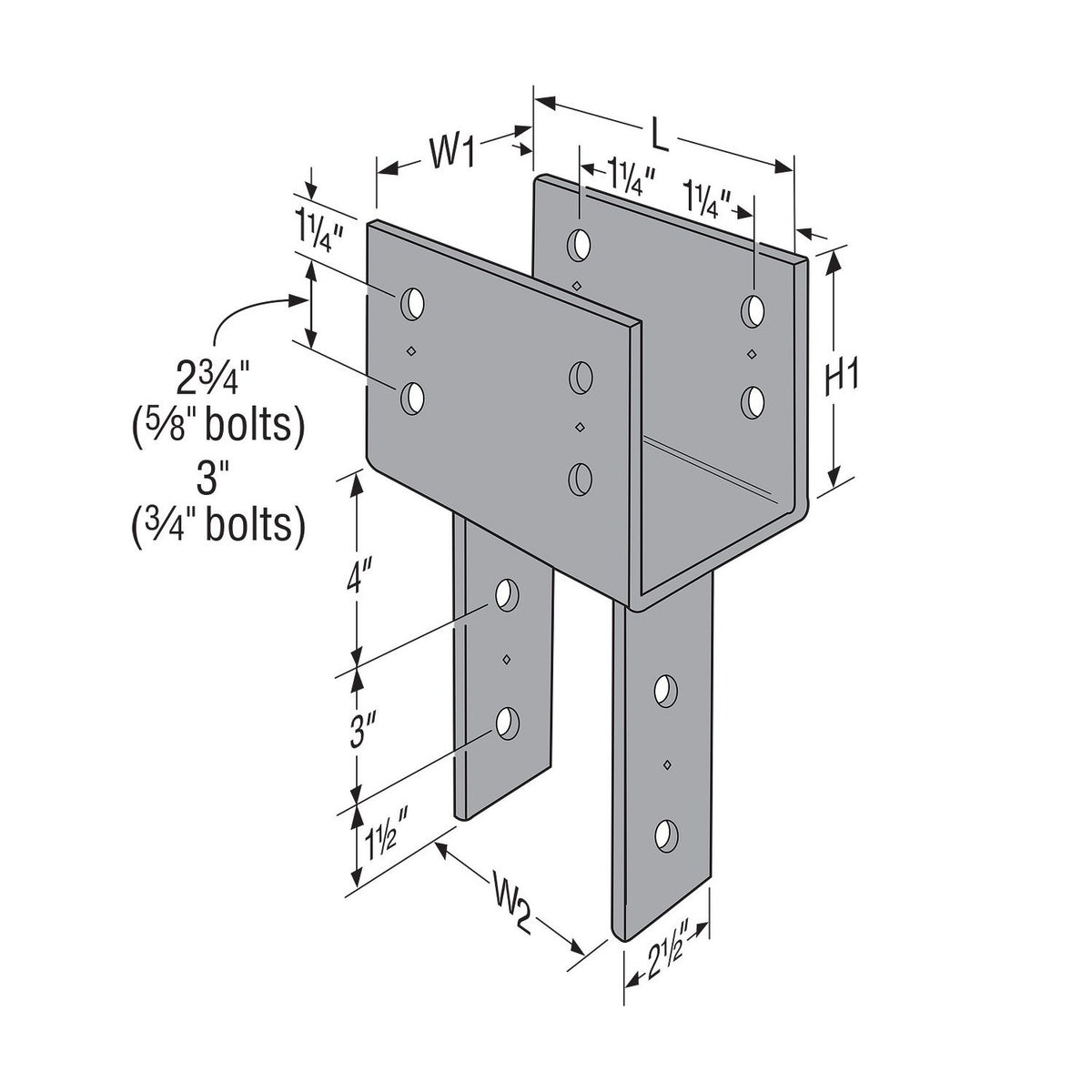 Column cap showing SIZE specifications